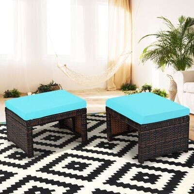 2er set outdoor Rattan Ottomanen Terrassenhocker 49 x 40 x 33 cm Türkis