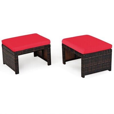 2er set outdoor Rattan Ottomanen Terrassenhocker 49 x 40 x 33 cm rot