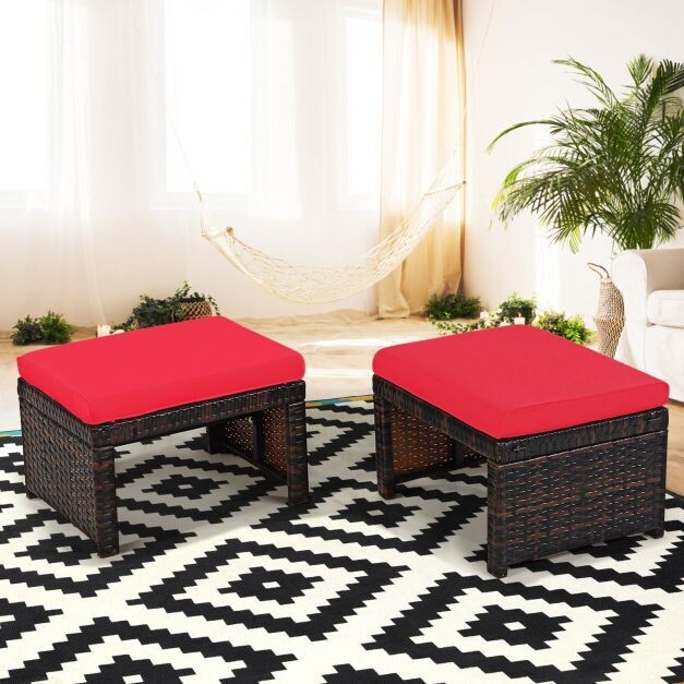 2er set outdoor Rattan Ottomanen Terrassenhocker 49 x 40 x 33 cm rot