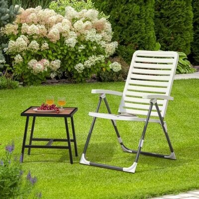 Gartenstuhl Klappstuhl mit 7-Fach Verstellbarer Rückenlehne Weiss