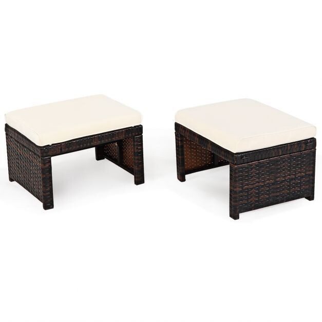 2er set outdoor Rattan Ottomanen Terrassenhocker 49 x 40 x 33 cm weiss