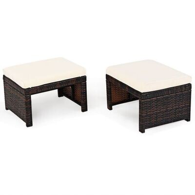 2er set outdoor Rattan Ottomanen Terrassenhocker 49 x 40 x 33 cm weiss