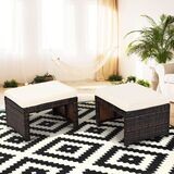 2er set outdoor Rattan Ottomanen Terrassenhocker 49 x 40 x 33 cm weiss