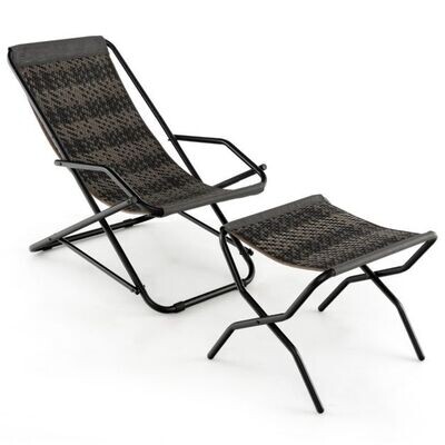 Liegestuhl mit Klapphocker Rattan Strandliege 106 x 65 x 79 cm Grau