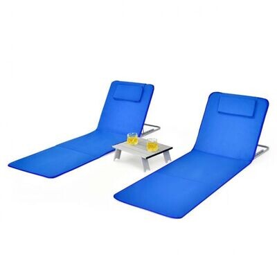 2 x Strandmatte mit Beistelltisch Verstellbares Liegestuhl-Set 151 x 55,5 x 27-47 Blau