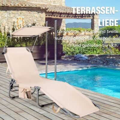 Liegestuhl Klappbare Strandliege Dach &amp; Seitentasche Beige