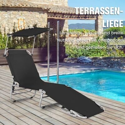 Liegestuhl Klappbare Strandliege Dach &amp; Seitentasche schwarz