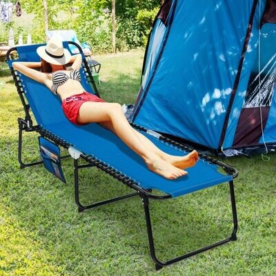Sonnenliege mit Kopfstütze und Seitentasche klappbare Gartenliege mit Rückenlehne Marineblau