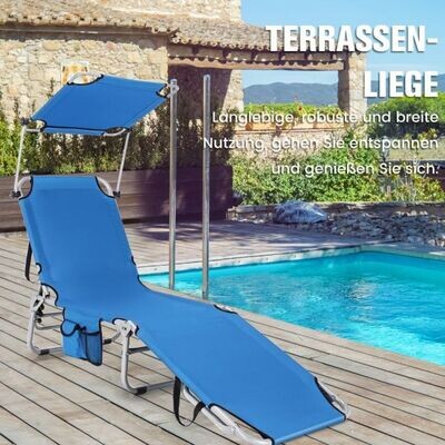 Liegestuhl Klappbare Strandliege Dach &amp; Seitentasche blau