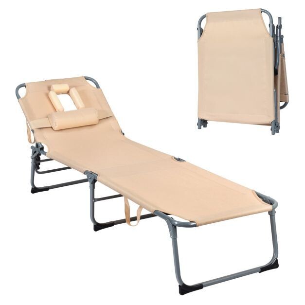 Verstellbare Sonnenliege zusammenklappbare Strandliege mit Kissen 194 x 61 x 35,5 – 86,5 cm Beige