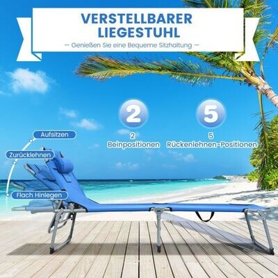 Sonnenliege Zusammenklappbare Strandliege 194 x 60 x 36-86 cm Blau