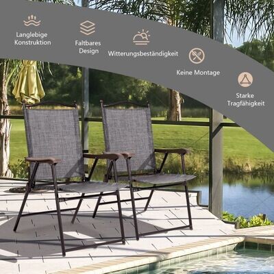 Set aus 2 Klappstühlen für die Terrasse klappbare Gartenstühle grau