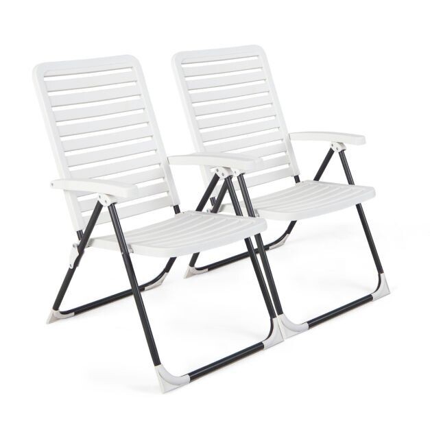 Gartenstuhl 2er Set Klappstuhl mit 7-Fach Verstellbarer Rückenlehne Weiss