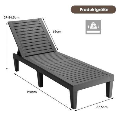Outdoor-Liegestuhl mit verstellbarer Rückenlehne 190 x 57.5 x 29 cm Schwarz