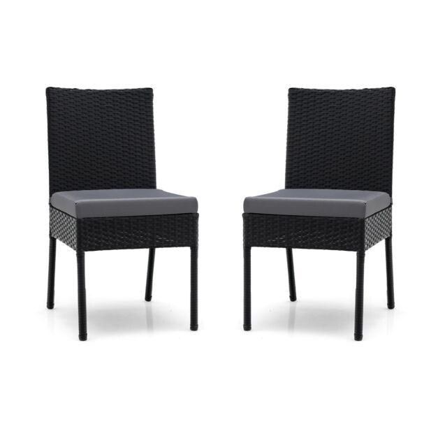 2-teiliges Set Rattan-Gartenstühle Terrassenstühle mit weichen Kissen bis 150 kg Schwarz