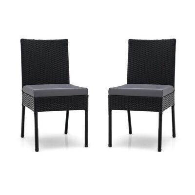 2-teiliges Set Rattan-Gartenstühle Terrassenstühle mit weichen Kissen bis 150 kg Schwarz