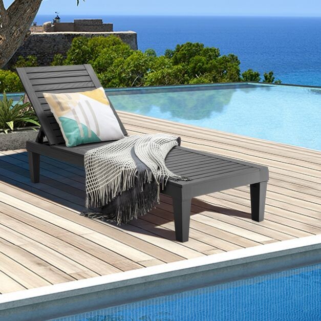 Outdoor-Liegestuhl mit verstellbarer Rückenlehne 190 x 57.5 x 29 cm Schwarz