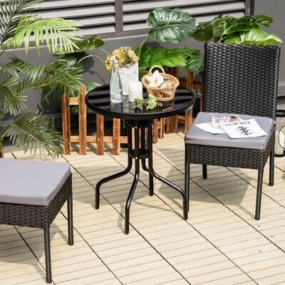 2-teiliges Set Rattan-Gartenstühle Terrassenstühle mit weichen Kissen bis 150 kg Schwarz