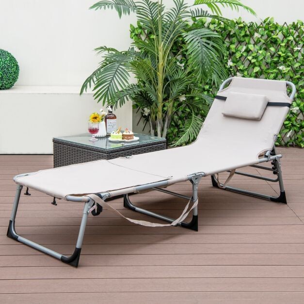 Sonnenliege mit Gesichtsöffnung faltbare Gartenliege mit verstellbarer Rückenlehne und Fussstütze beige