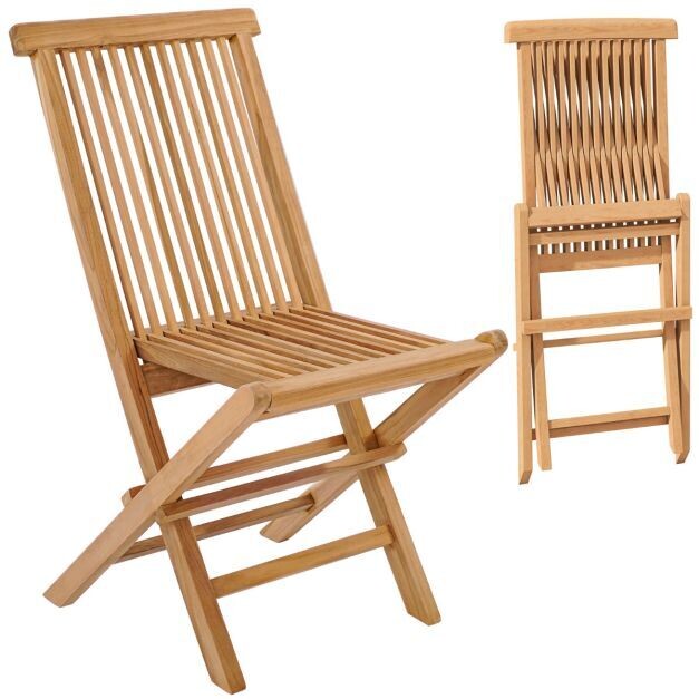 2er Set Gartenstühle aus Teakholz Klappstühle mit hoher Rückenlehne 61 x 47 x 89,5 cm Natur