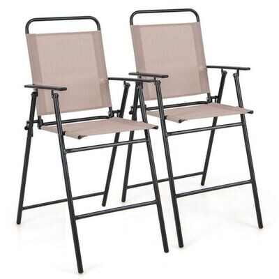2er Set Gartenstühle Barhocker mit Fussstütze Sitzhöhe 63 cm Beige + Metall