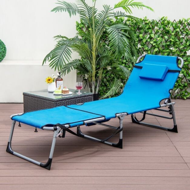 Sonnenliege mit Gesichtsöffnung faltbare Gartenliege mit verstellbarer Rückenlehne und Fussstütze Blau