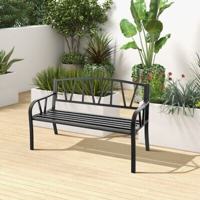 128 cm Lange Sitzbank Gartenbank mit Metallrahmen Schwarz