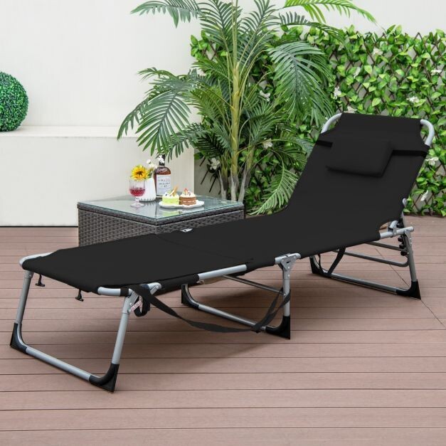 Sonnenliege mit Gesichtsöffnung faltbare Gartenliege mit verstellbarer Rückenlehne und Fussstütze schwarz