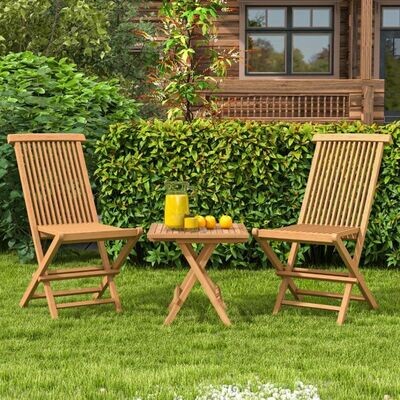 2er Set Gartenstühle aus Teakholz Klappstühle mit hoher Rückenlehne 61 x 47 x 89,5 cm Natur