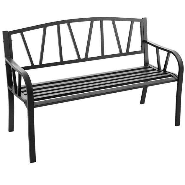 128 cm Lange Sitzbank Gartenbank mit Metallrahmen Schwarz