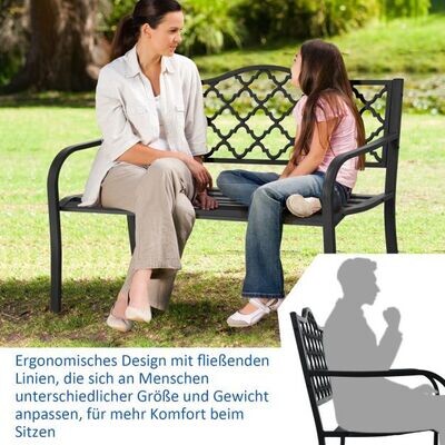 Gartenbank Parkbank mit Armlehnen & Rückenlehne Sitzbank128 x 52 x 89 cm Schwarz