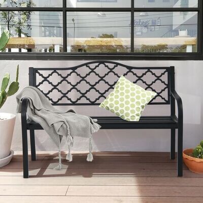 Gartenbank Parkbank mit Armlehnen &amp; Rückenlehne Sitzbank128 x 52 x 89 cm Schwarz