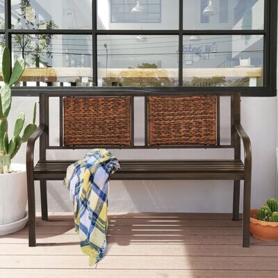 Robuste Parkbank mit Rattan Gartenbank 128 x 58 x 84 cm Bronze