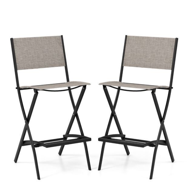 2er Set Gartenstühle Barhocker mit Fussstütze Sitzhöhe 63 cm Beige + Metall