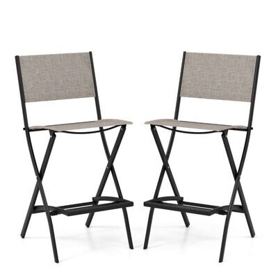 2er Set Gartenstühle Barhocker mit Fussstütze Sitzhöhe 63 cm Beige + Metall