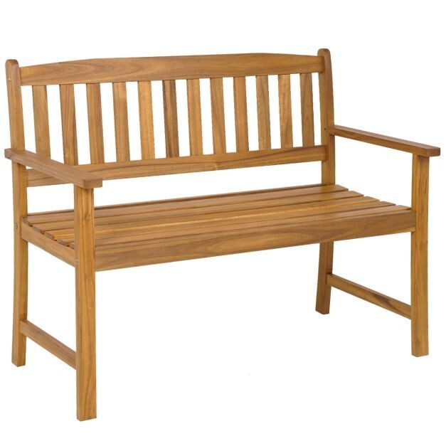 Sitzbank aus Akazienholz Gartenbank für 2 Personen mit Rücken- &amp; Armlehnen 110 x 56,5 x 86 cm