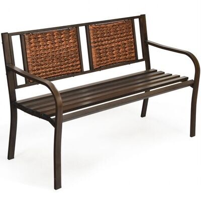 Robuste Parkbank mit Rattan Gartenbank 128 x 58 x 84 cm Bronze