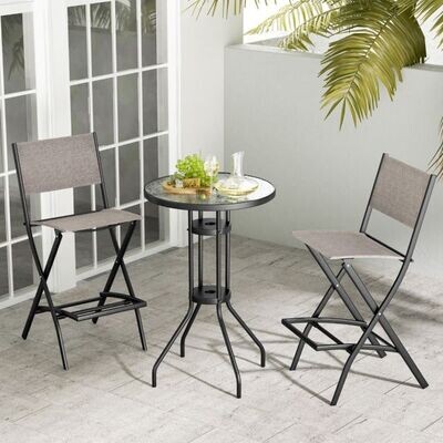 2er Set Gartenstühle Barhocker mit Fussstütze Sitzhöhe 63 cm Beige + Metall