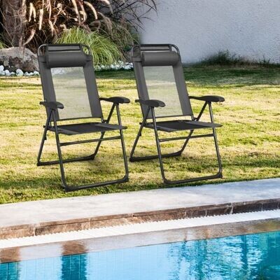 2 Klappbare Gartenstühle für die Terrasse 71 x 58,5 x 101,5 cm Grau