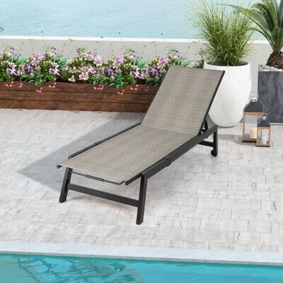 Sonnenliege PE-Rattan mit Rollen &amp; 5-fach verstellbarer Rückenlehne
