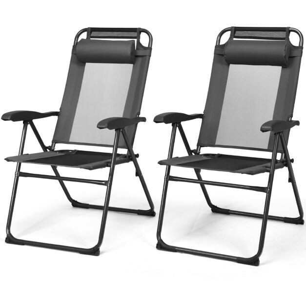 2 Klappbare Gartenstühle für die Terrasse 71 x 58,5 x 101,5 cm Grau