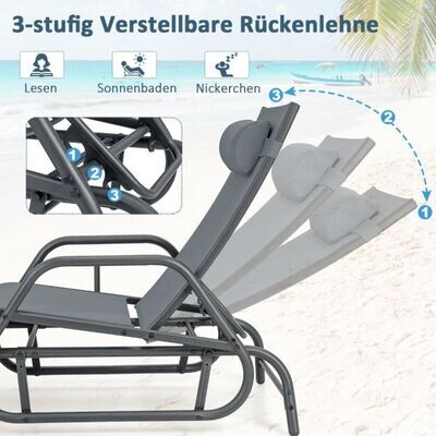 Sonnenliege mit Schaukelfunktion Gartenliege mit Verstellbarer Rückenlehne Grau