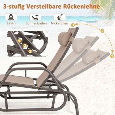 Sonnenliege mit Schaukelfunktion Gartenliege mit Verstellbarer Rückenlehne braun
