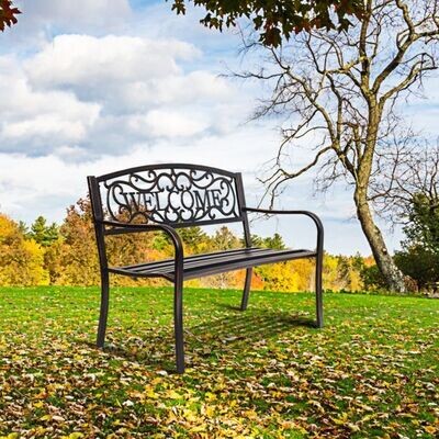 Antike Gartenbank, Parkbank Bronze "Welcome"