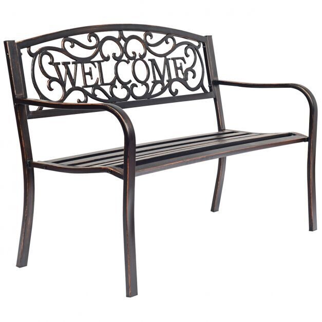 Antike Gartenbank, Parkbank Bronze &quot;Welcome&quot;