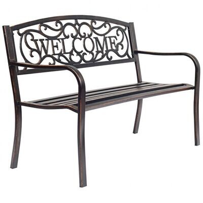 Antike Gartenbank, Parkbank Bronze &quot;Welcome&quot;
