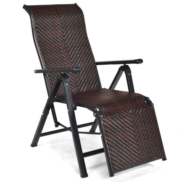 Sonnenliege Rattan klappbarer Liegestuhl mit Verstellbarer Rückenlehne Braun