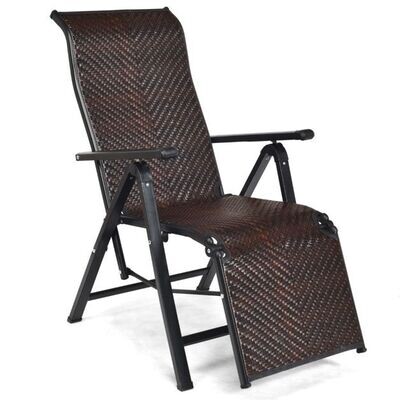 Sonnenliege Rattan klappbarer Liegestuhl mit Verstellbarer Rückenlehne Braun