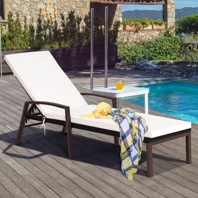 Terrassen-Rattanliege Sonnenliege Rattan Gartenliege 193 x 61 x 35 -96 cm Weiß + Braun