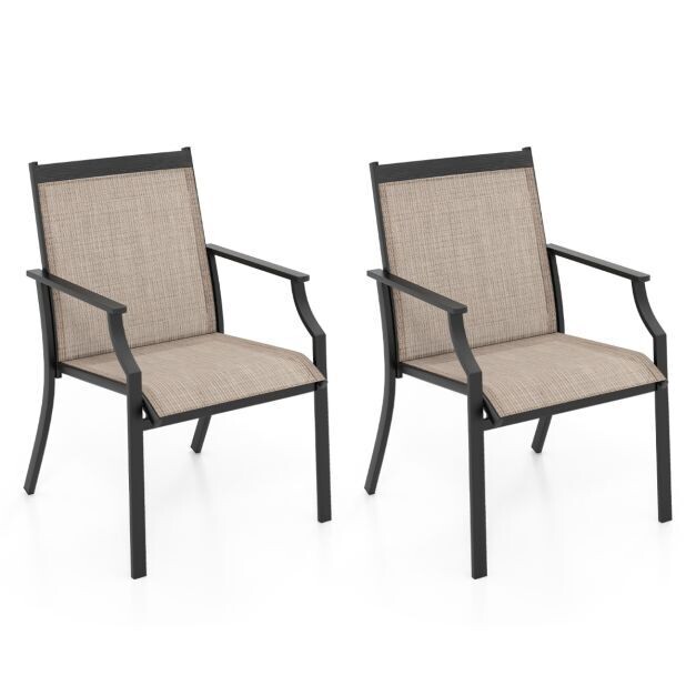 2er Set Gartenstühle mit atmungsaktiver Sitzfläche &amp; Metallrahmen bis 150 kg Belastbar Kaffee